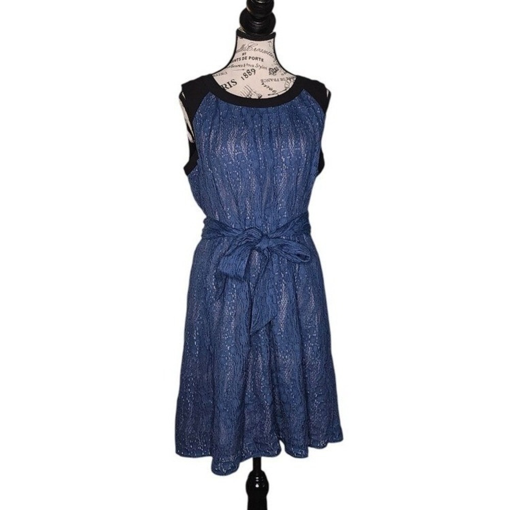 Marc New York Andrew Marc NWT Blue Black Lace Fit Flare Cocktail Dress Size 12